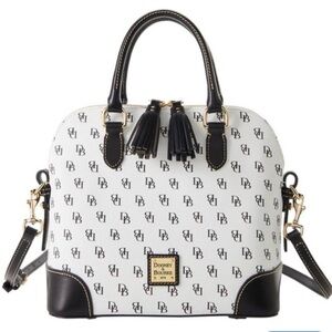 Dooney & Bourke monogram Dome Satchel Arm Bag with cross-body strap B&W - EUC